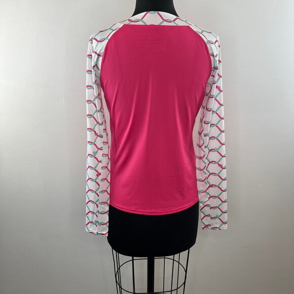 SANSOLEIL SolCool Pink White Long Sleeve Partial Zip Mock Neck Stretch Top Sz S - Picture 6 of 8